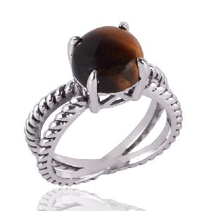 Tiger Eye and Sterling Silver Rope Ring