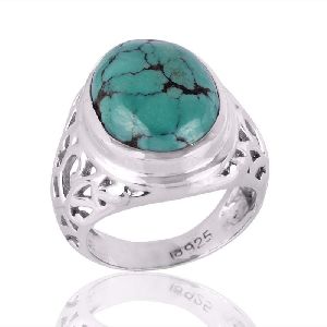 Turquoise and Filigree Style Silver Mens Womens Ring