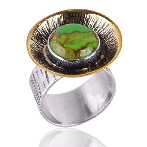 Two Tone Sterling Silver And Brass Metal Ring