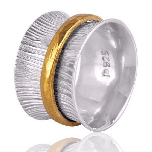 Two Tone Sterling Silver And Brass Metal Spinner Ring