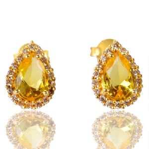 Yellow Gemstone And White Cubic Zirconia Gold Plated Fashion Earring