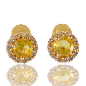 Yellow Gemstone And White Cubic Zirconia Gold Plated Stud Earring