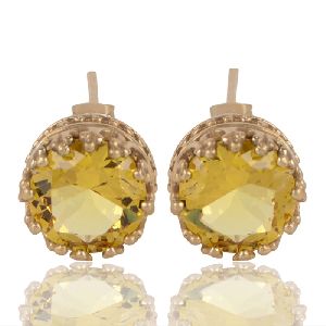 Yellow Swarovski Glass Gold Plated Fashion Designer Stud Earring