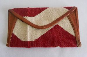 Withe and brown hand woven cotton kelim / dhurries clutches