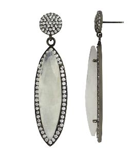 Large Moonstone Oval Sterling Silver Earring
