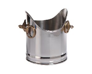 Nickel Polished Wine Bucket with Brass Handle