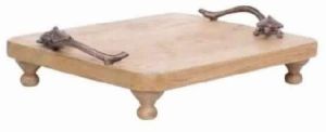 Wooden Serving Tray With Embossed Metal Handle