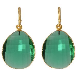 Emerald Quartz Gemstone Silver Gold Plated Dangle Earrings