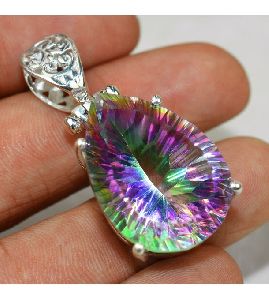 Beautiful Pear Shape Rainbow Mystic Topaz 925 Sterling Silver Pendant