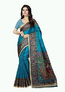 Turquoise Bhagalpuri Silk Saree