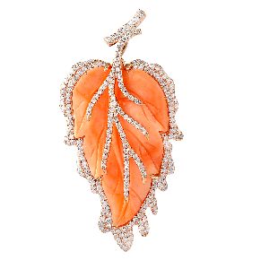 coral carved leaf pendant