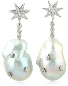 White Gold Pearl Dangle Earrings