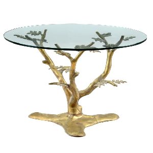 Gold plated tree shape glass top table