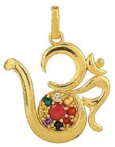 OM Shape navratan golden pendant