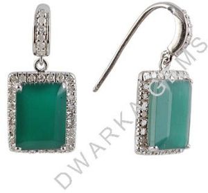 925 Sterling Silver Green Onyx Earrings Dangle