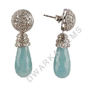 925 Sterling Silver Milky Aquamarine Diamond Earring