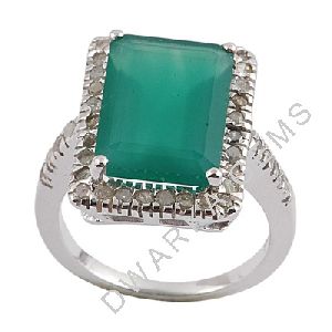 Green Onyx Stone Ring With Diamonds