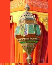 Moroccan Hanging Candle Lantern Multi Clr Glass