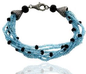 Black Onyx Blue Topaz Silver Diamond Bracelet