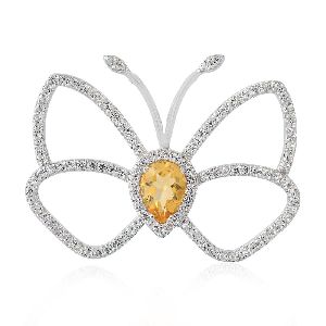 Butterfly Design Charm White Topaz Silver Pendant