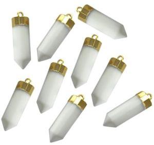 White Agate Connector Jewelry Bullet Shape 24k Gold Plated Connector