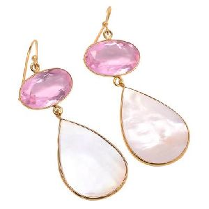 Freshwater Pearl Pear And Oval Shape Two Stone Earrings