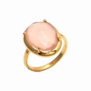 Pink Chalcedony Ring Gold Prong Set Ring