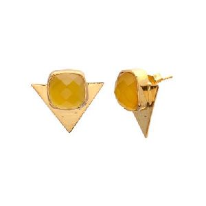 Yellow Chalcedony Trillion Shape Earring