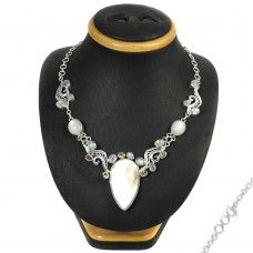 925 Silver Jewelry Beautiful Mother Of Pearl, Rainbow Moonstone, Citrine Gemstone Necklace