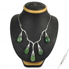 925 Sterling Silver Green Jade Gemstone Necklace