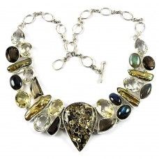 Labradorite, Citrine, Smoky Quartz, Crystal, Freshwater Pearl Gemstone Necklace