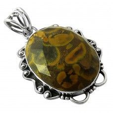 Paradise Bloom!! 925 Sterling Silver Chiness Writing Stone Pendant