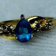 Sterling Silver Overlay Gold Plated Blue Topaz Pear Shape Faceted Ring