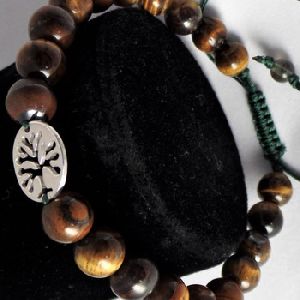 tiger eye round bead charm bracelet