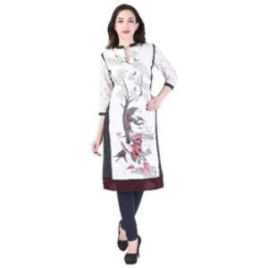 Exclusive Designer Printed White colored 3/4 sleeve Cotton kurti kurta Dress