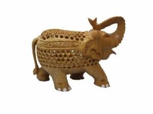 Wooden Handicraft Undercut Salute Position Elephant