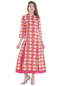 Pink Printed Double Layer Kurti