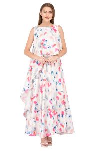 White Floral Printed Maxi Dress