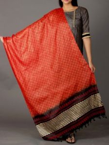 Red Tussar Silk Dupatta