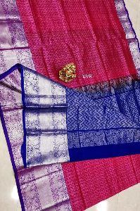 Pure gadwal pattu by pattu saree with silver kanchi border and plain blouse
