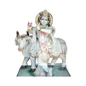 Decorative Marble Krishna With Cow Statue
