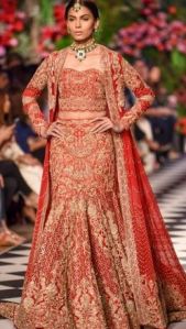 Red Heavy Bridal Lehenga Choli With Jacket