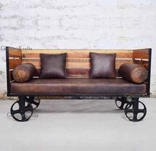 Vintage Industrial Metal Two Seater Sofa With Wheel