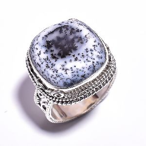Dendrite Opal Gemstone 925 Sterling Silver Ring Size 8