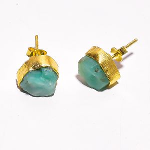 Raw Emerald 925 Sterling Silver Gold Plated Stud Earrings
