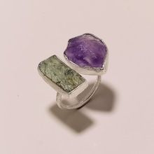 Amethyst Aquamarine Raw Gemstone Ring