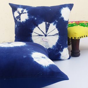 Hand Made Tie Dyed Indian Decorative Pillows Square Shape Sofa Decor Shibori Cushion