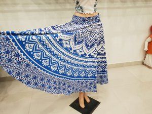 Women High Waist Cotton Rapron Mandala Skirt Long Wrap Round Jaipuri Ghagra
