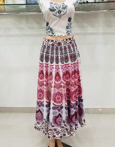Women High Waist Multi Colour Cotton Mandala Skirt