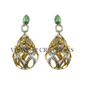 New 14k Gold Natural Diamond Pave Sapphire Earrings 925 Sterling Silver Jewelry